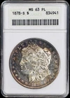 1878-S Morgan Silver Dollar ANACS MS63 PL Soap Box Holder Rainbow Toned Coin
