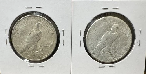 1923-D & S  Peace Silver Dollar 90% Peace U.S. Coin Lot of 2 Free Shipping