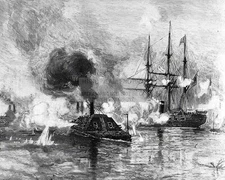 CSS ARKANSAS GUN BOAT RUNNING THROUGH THE UNION FLEET CIVIL WAR 8X10 PHOTO