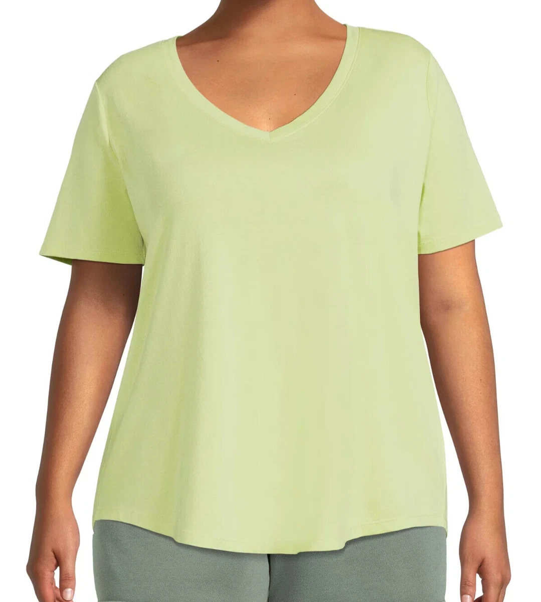 NWT Terra & Sky Women's Plus Size 4X (28W-30W) Relaxed V Neck T-Shirt Lime  Wash