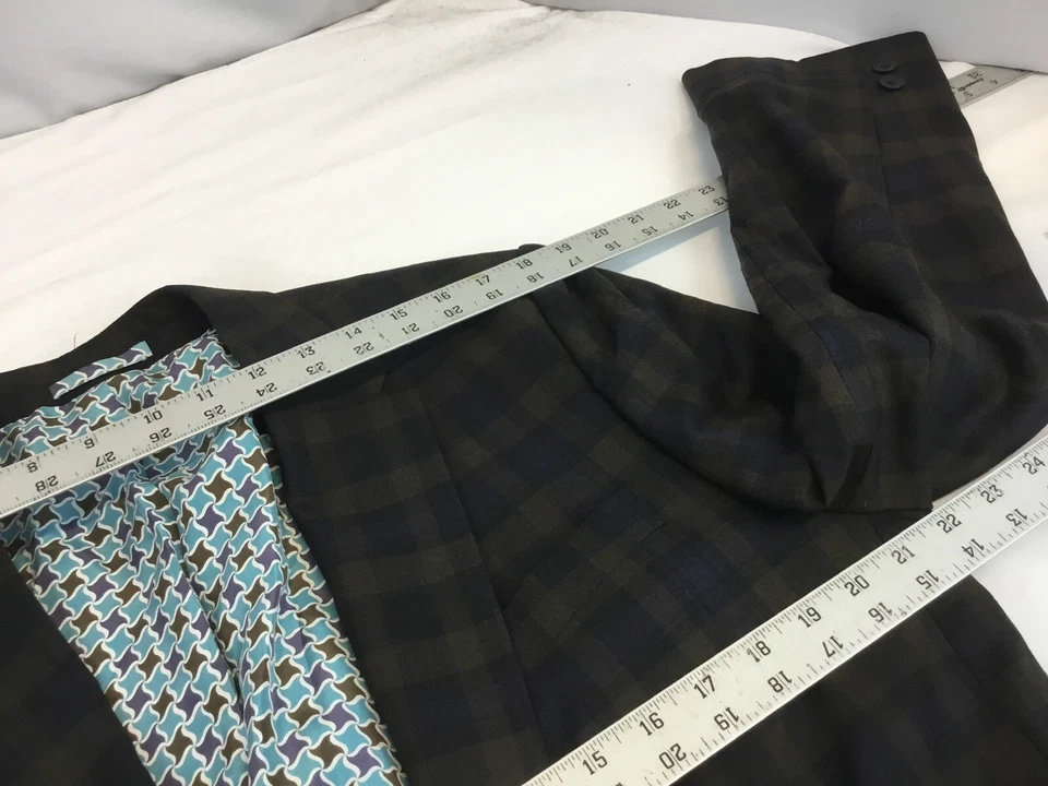 Chaqueta Blazer Penguin L Marrón Azul Lana a Cuadros Elastizada 2B 2V Usada en Excelente Condición YGI S1-79 Foto 4 de 4