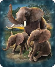 Queen Size Playful Elephants Collage Lucky Super Soft Faux Fur Plush Blanket