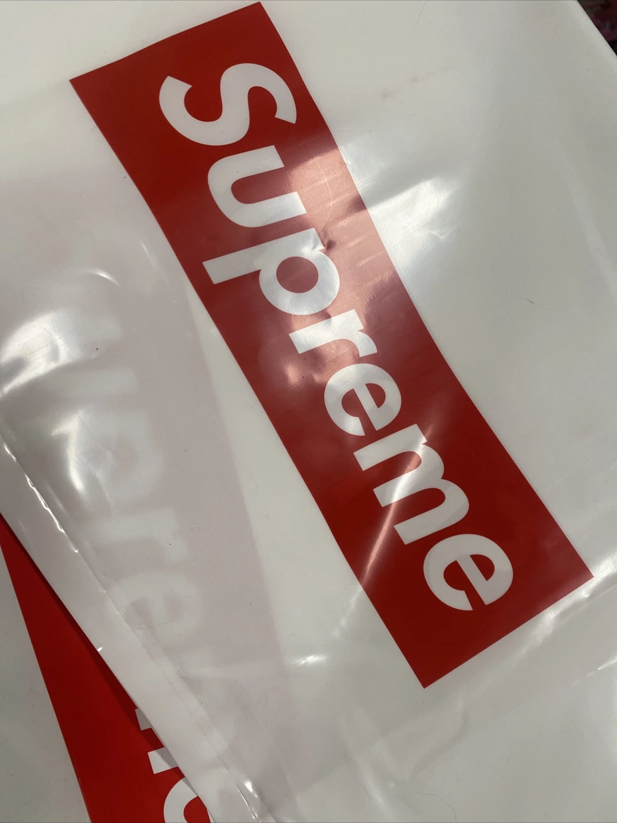 Sac à provisions suprême plastique rouge blanc boîte BOGO logo