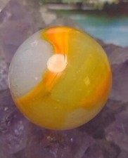 NM UV Yellow Orange Ribbon Opal PELTIER RAINBO Vintage MARBLES .62"