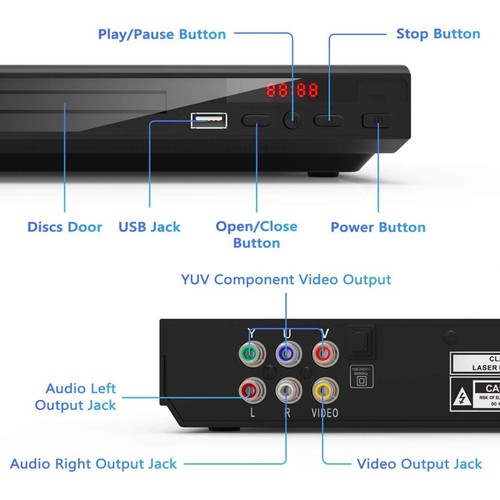 DVD Player, AV Output, All Region Free CD DVD Players for TV, USB Player H4I8 - Picture 6 of 12