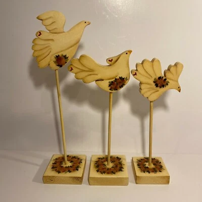 Handpainted Decorative Wooden Dove Figurines Set of 3 - Image 1 of 4