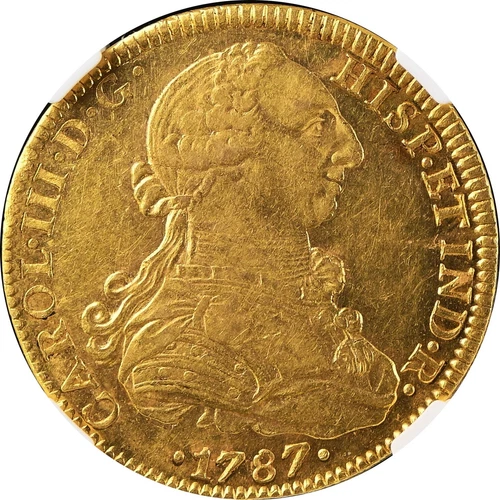 Mexico 8 Escudos Mo 1787 F.M. Charles III, NGC AU58. KM# 156.2a. TOP POP.
