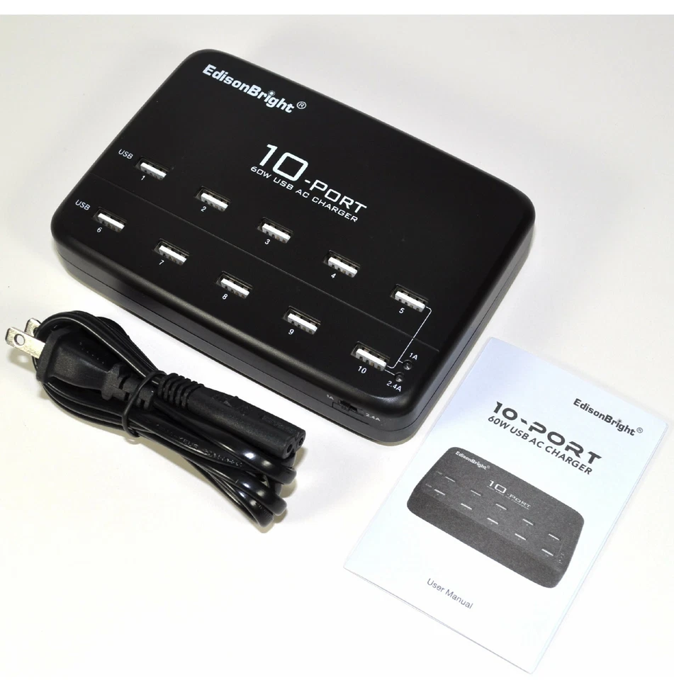 EdisonBright 60 Watts 10 Port USB universal charger Multi Port f/iphone/ipad/tab - Image 2 of 3