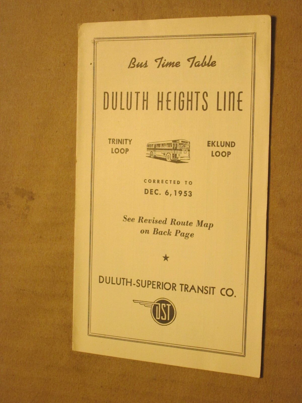 Duluth Superior Transit Bus Time Table Duluth Heights Line Dec 1953 duluth-superior-transit-bus-time-table-duluth-heights-line-dec-1953