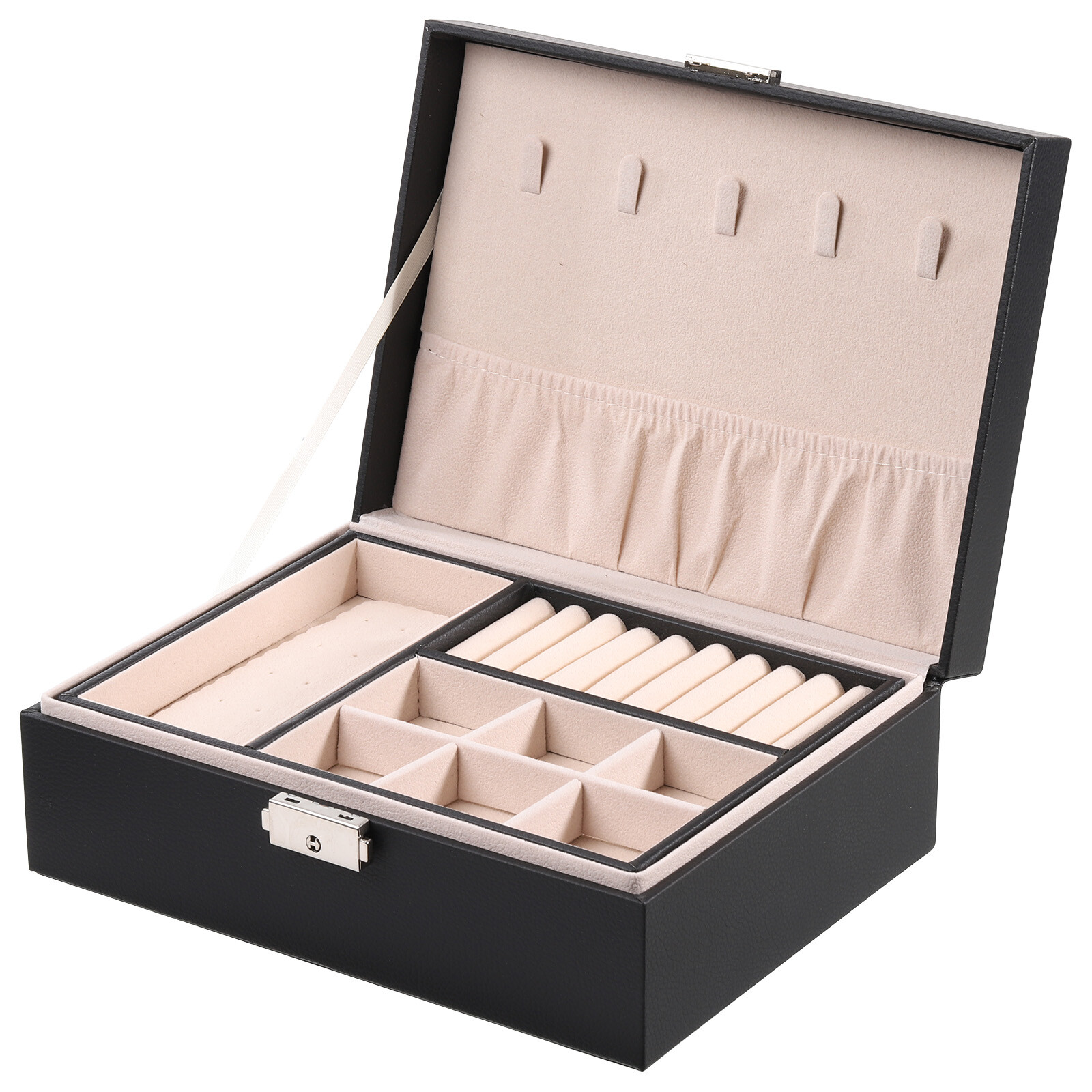 Jewelry Box Organizer Case, PU Jewelry Organizer Portable Jewelry Box, Black-image