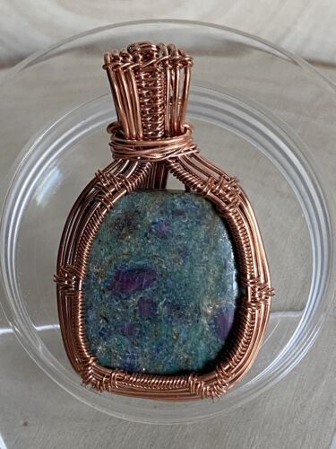 Natural Giant Ruby In Fuchsite Pendant Rose Gold Copper Wired Pear Shape - Picture 1 of 3