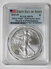 2020-(P) Silver American Eagle PCGS  MS70 Emergency Issue FDOI !!