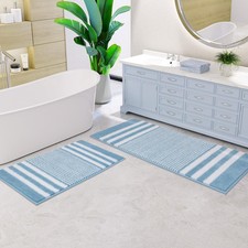Bathroom Rugs Set 2 Piece Extra Soft and Absorbent Fluffy Striped Chenille Ba...