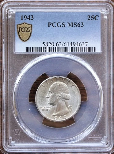 1943 WASHINGTON QUARTER PCGS MS63 - 90% SILVER