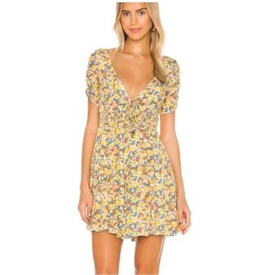 Free People Forget Me Not Mini Dress Yellow Floral Lily Combo Boho Sz 2 Flowy