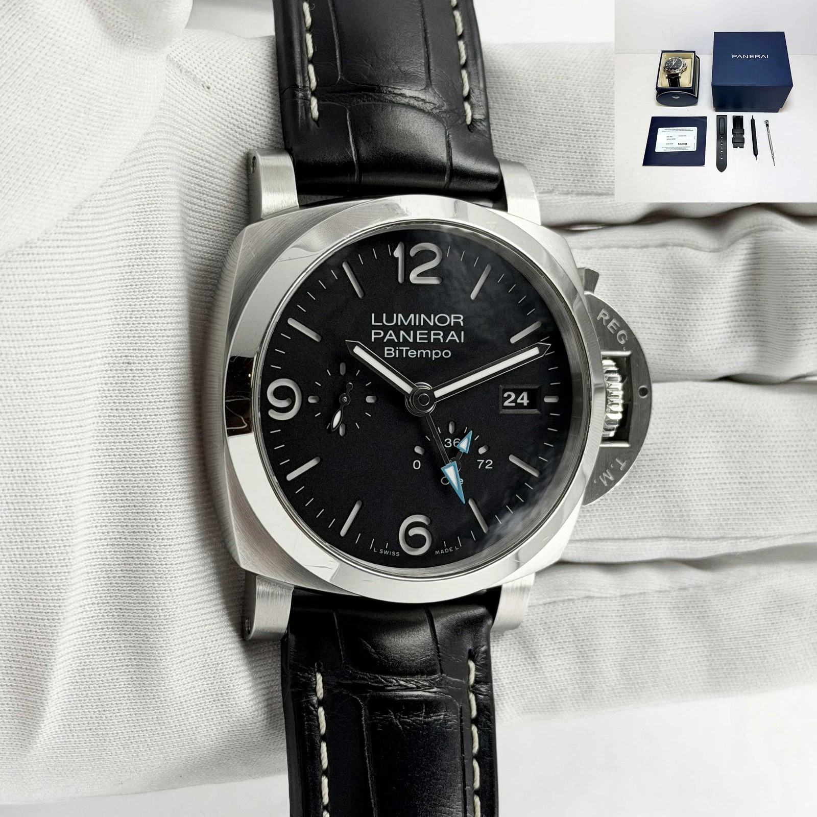 Panerai — 2024 Panerai Luminor Bitempo GMT PAM01360 44MM Black Stainless Steel B/p
