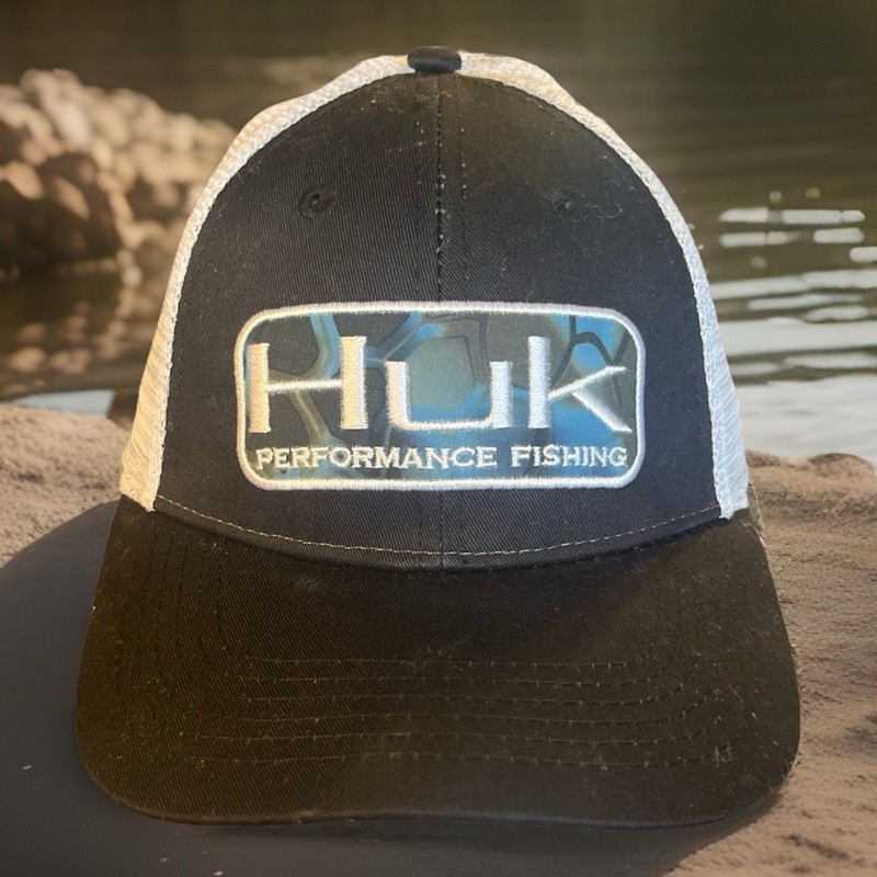 Huk Performance Fishing Hat Cap Snap Back O/S Black / White Mesh Patch Outdoor