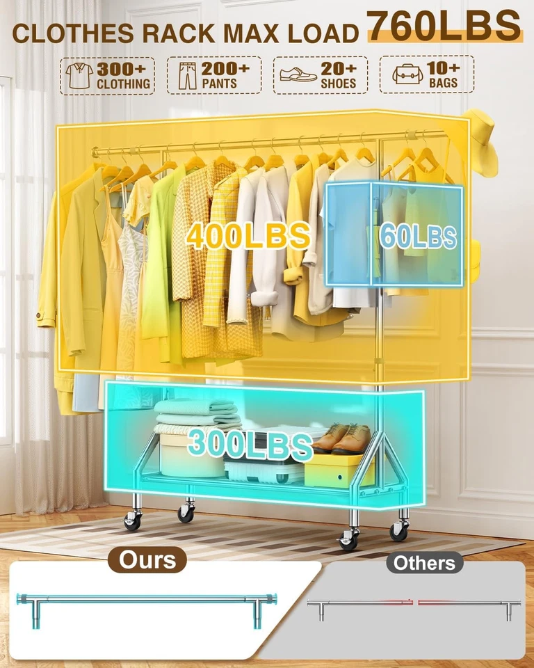 Upgraded 100% Stainless Steel Clothing Rack Load 760LBS, Heavy Duty Clothes Rack - Image 2 of 4