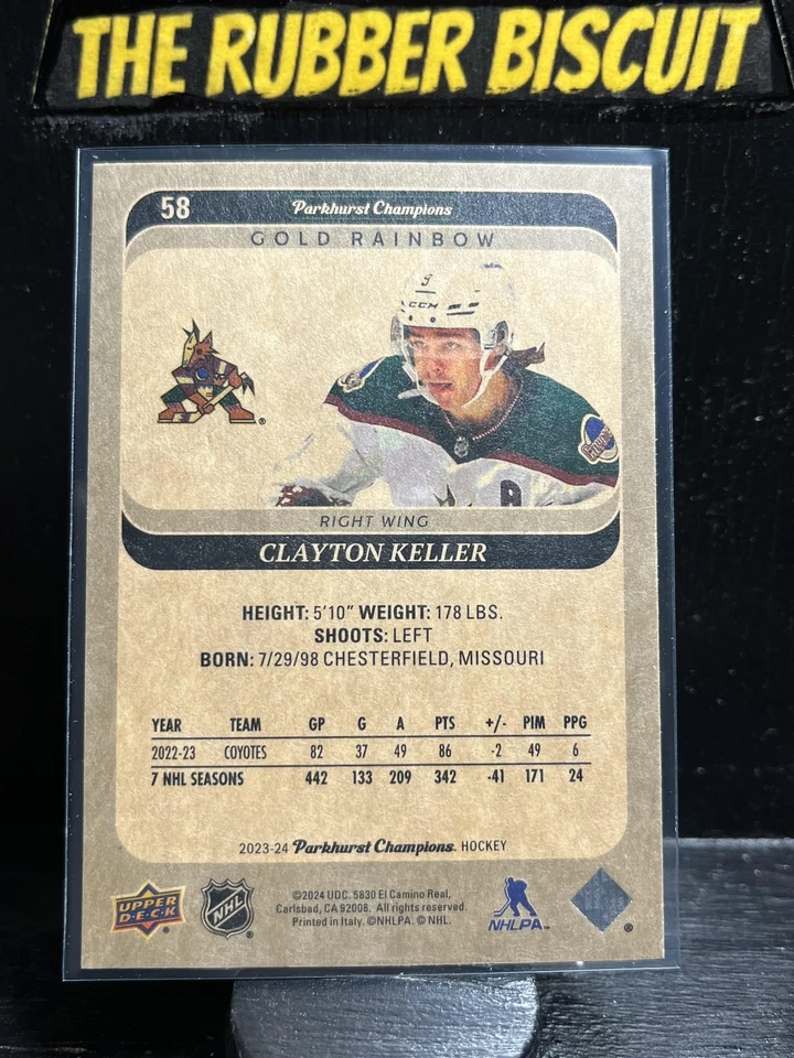 Clayton Keller #58 2023-24 Parkhurst Champions Gold Rainbow Arizona Coyotes - Image 2 of 2