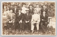 Men in Suits Pose on Park Bench 10 Friends 1920s  RPPC