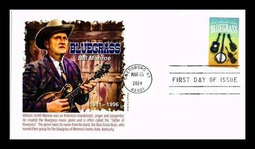DR JIM STAMPS US COVER BLUEGRASS MUSIC BILL MONROE FDC PANDA CACHET
