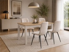 Small Dining Table Extendable 4 6 Seater Beige Oak Compact Slim Narrow Ramen