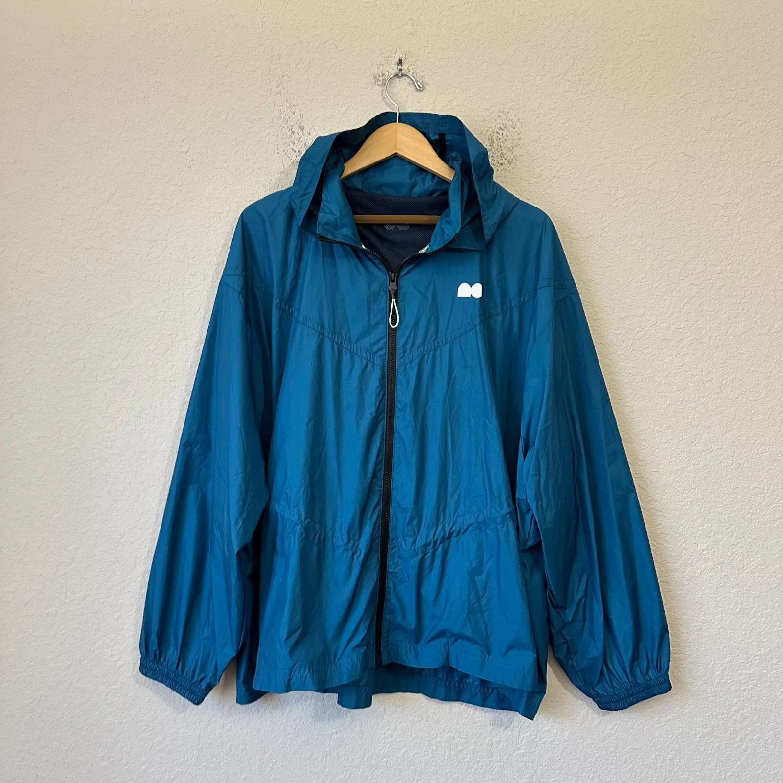 NIKE Court Naomi Osaka Jacket Mens XL Blue Packable Hooded Loose Fit Windbreaker