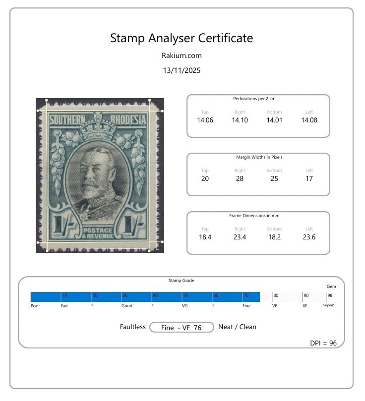 Southern Rhodesia Stamps 1931 1/-black and greenish blue; perf 14; SG23b CV £225 - Image 2 of 3