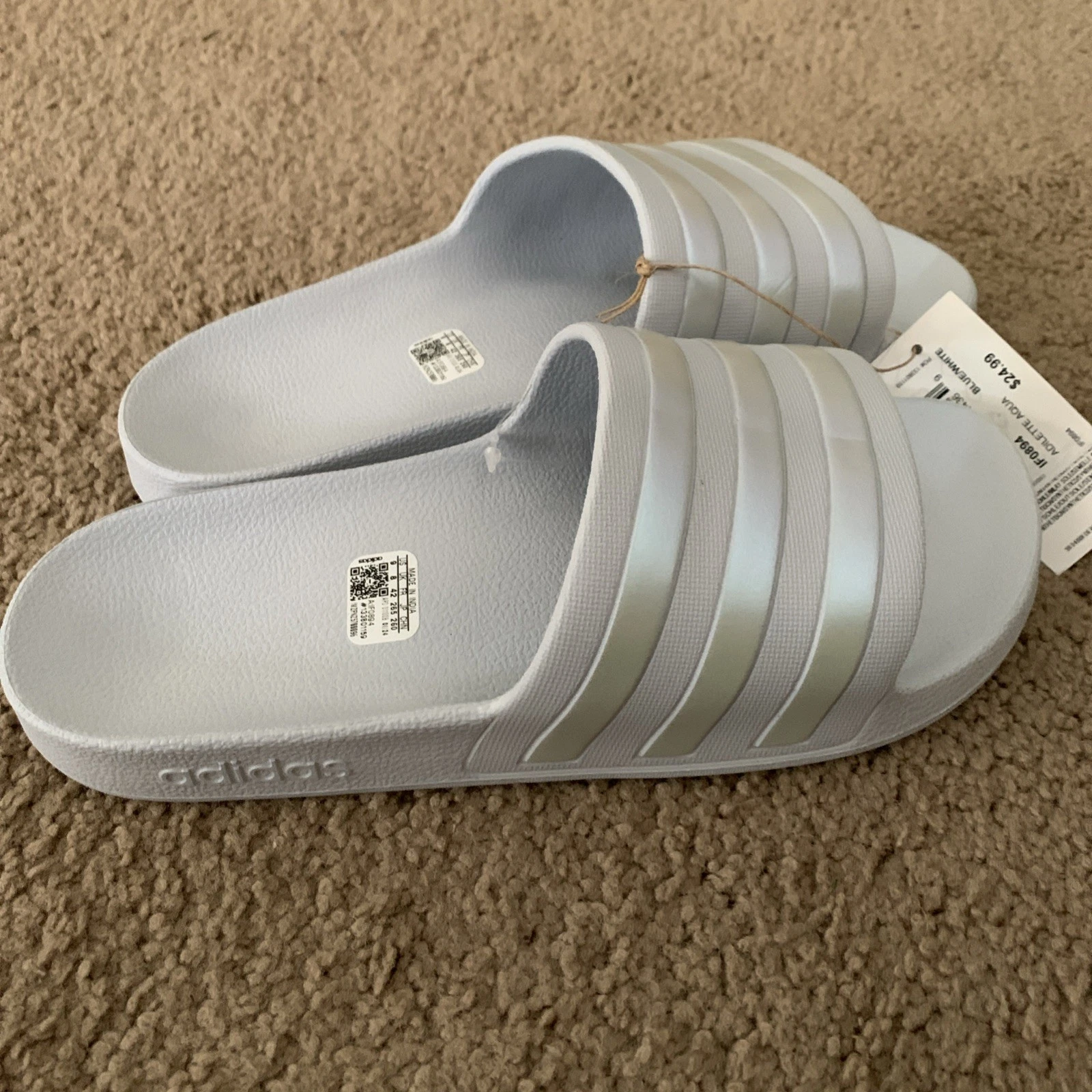 Sandali Adidas Adilette Aqua slip on slide blu chiaro estivi donna taglia 9 nuovi