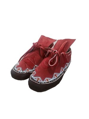 Antique Native American Sioux Cree Indian Cheyenne Beaded Mukluks Flat Moccasins