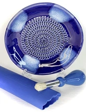 , All-in-one 4pcs Premium Ceramic Garlic Grater Set - Hand-Made, Blue Glazed ...