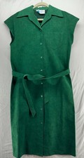 Vintage Colleen Gaudius Belted Button Front Midi Dress Faux Suede Green Size 12