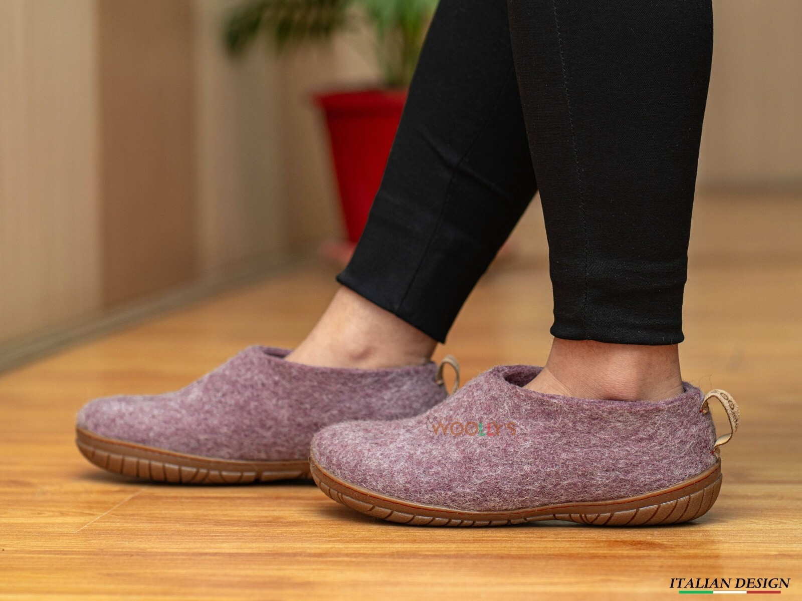 SAOLA Scarpe fatte a mano in feltro di lana da esterno con suola in gomma lavanda