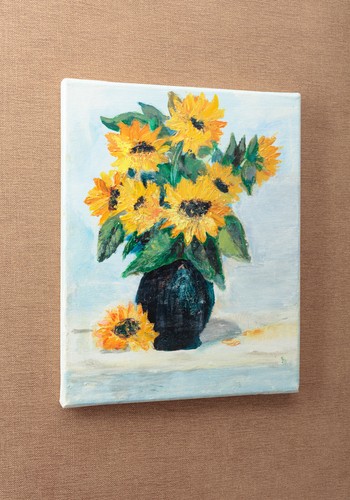 Sunflowers Acrylic Painting on Canvas Floral Art Flowers in Vase Modern Art - Picture 2 of 2