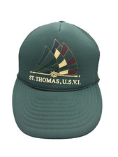 Vintage St Thomas Hat US Virgin Islands Green Trucker Adjustable Mesh Back