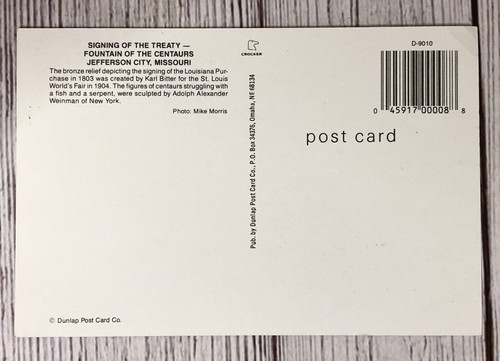 Unterzeichnung des Vertrags, Zentaurenbrunnen Jefferson City Missouri Postkarte - Bild 2 von 4