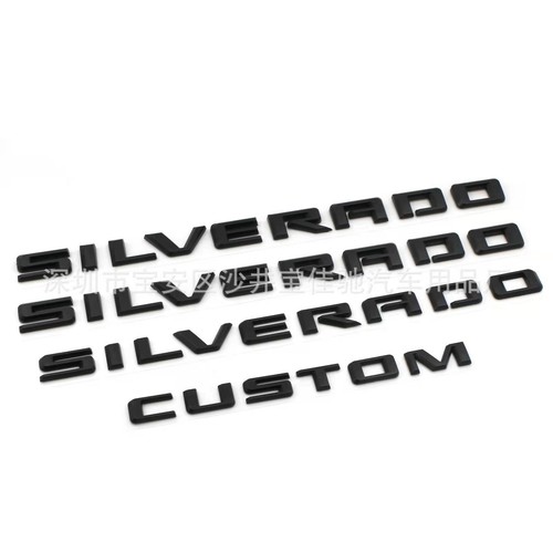 4Pc Matte Black SILVERADO CUSTOM Emblem Badge Nameplate Letters 2500HD Chevrolet