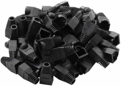 RJ45 Strain Relief Boot Black Cat5e/Cat6 End Cap Ethernet Cable Plug Cover LOT