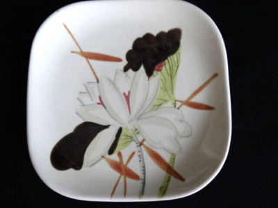 Vintage MCM Red wing Pottery Lotus Flower Bronze Square Bread and Butter Plate