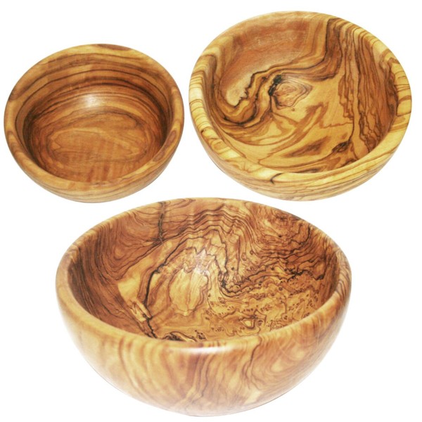 Schalenset Aus Olivenholz, 13/15/22 Cm Ø, Handgefertigt + Unikat, Von Keboliv-image