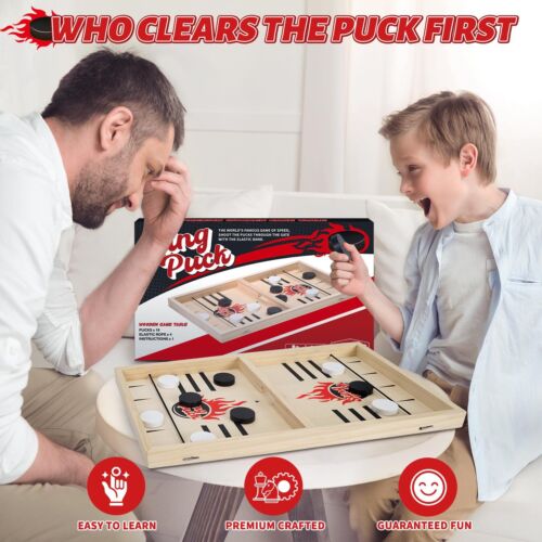 Large Fast Classic Slingshot Puck Game Wooden Hockey Board 2 Player Game - Picture 3 of 7