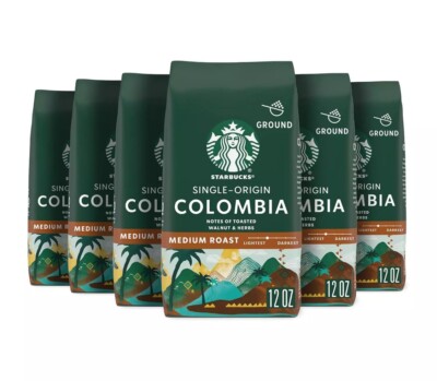 6 Colombia Ground Coffee, Medium Roast Coffee, 100% Arabica, 6x12oz BagStarbucks