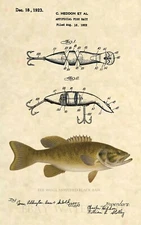 Smallmouth Bass Fishing Lure Patent Art Prints- Antique Vintage Bass Fishing 854