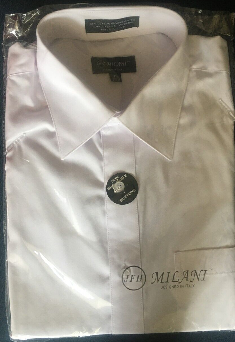 milani dress shirt Mens Milani dress shirt soft cotton Blend easy wash business long sleeves Blue, Men's, Size: 16