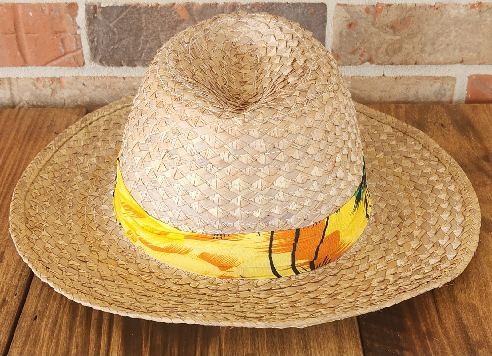 Vintage Yellow Hawaiian Theme Straw Sun Golf Hat