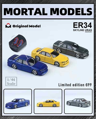 Mortal & OM 1:64 Nissan ER34 uras SKYLINE Miniature Diecast Toys Car Model Hobby - Picture 5 of 21