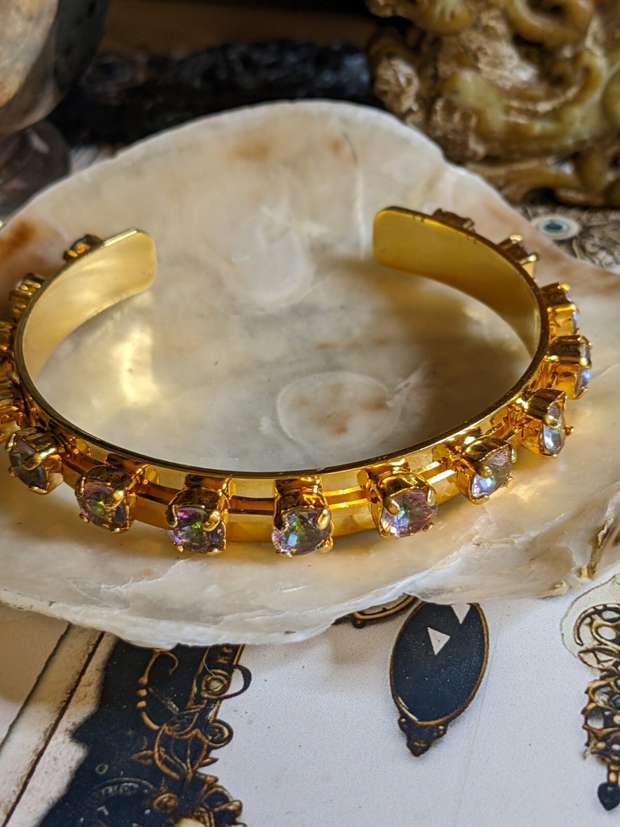 Genuine Mystic Topaz Carat Cuff Bracelet In 14k Gold Plated New - Main Image