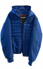 NEW PAJAR MEN'S BARLOW MIXED MEDIA PUFFER ATLANTIC BLUE HOODED JACKET SIZE L
