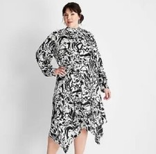 Women's Plus Size 4x Long Sleeve Mock Neck Asymmetrical A-Line Dress 