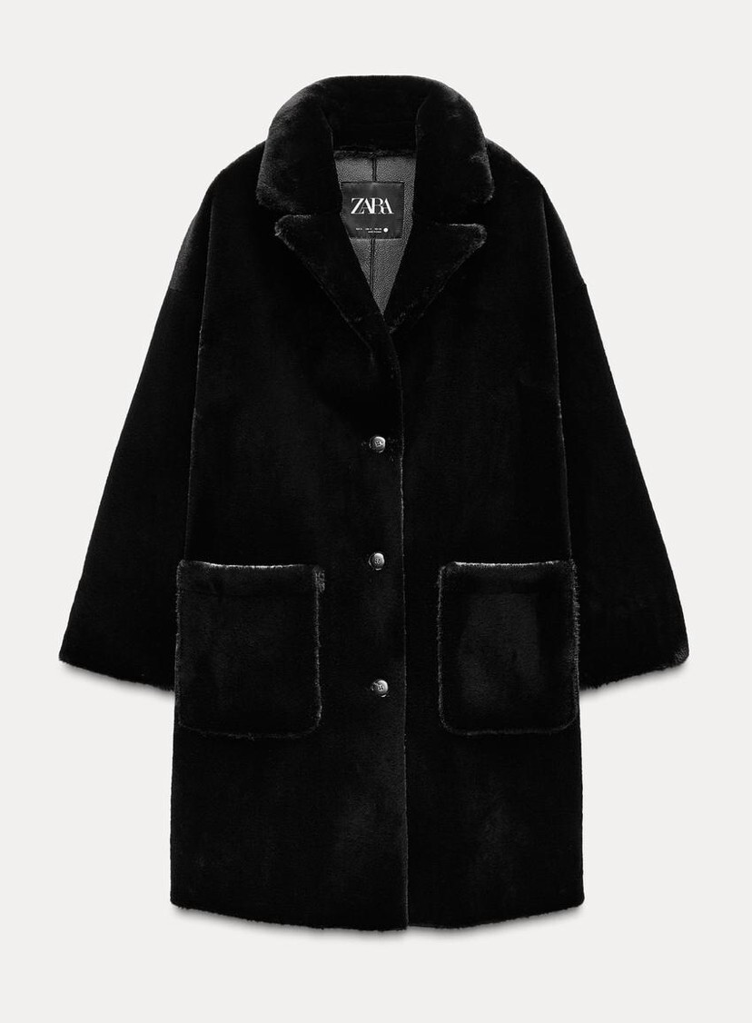 ZARA LONG FAUX FUR COAT ZW COLLECTION BLACK NEW FW24/25 SIZES XS